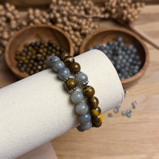 Edelsteinarmband mit Labradorit & Tigerauge