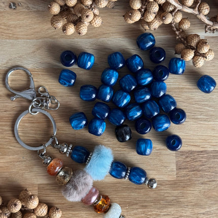 1 x Blaue Harz Fassperle mit großem Loch für DIY Schlüssel- und Taschenanhänger