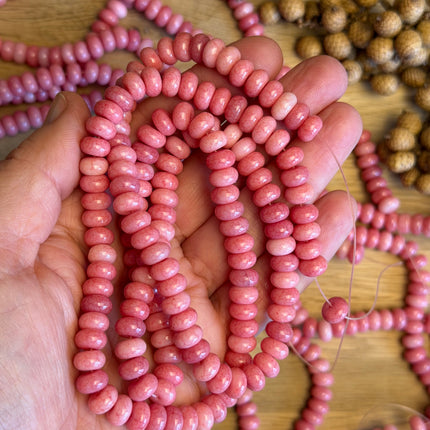 10 x Rhodonit Edelstein Perlen – rose - Makramee, Mikromakramee & DIY Schmuck