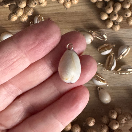 1 x Muschel Anhänger Kauri mit Öse | in Beige-Gold | Für Schmuck & DIY‘s