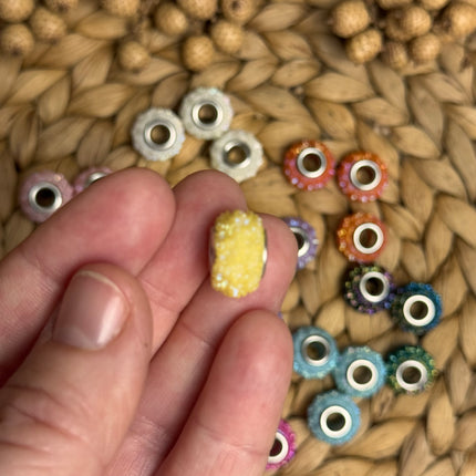 1 x Gelbe Acryl Spacerperle Kristall mit großem Loch für DIY Taschen- und Schlüsselanhänger