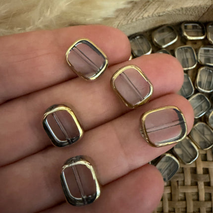 2 x Rechteck Glasperle | Transparent Gold | ca.ca. 11x9mm (Ø1.1mm) | Für Mikromakramee, Schmuck & DIY‘s
