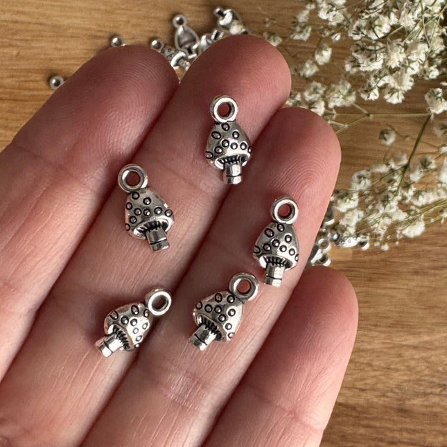 5 x Pilz Anhänger Antik Silber für DIY Schmuckherstellung - 12 x 7 mm