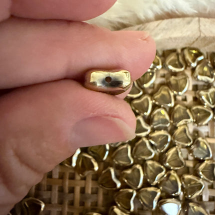2 x Herz Glasperle | Gelb transparent Gold | ca. 11x7.5mm (Ø1.1mm) | Für Mikromakramee, Schmuck & DIY‘s