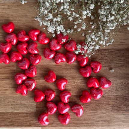 1 x Herz Perle Rot aus Keramik | Für Mikromakramee, Schmuck & DIY‘s