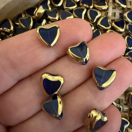 2 x Herz Glasperle | Blau transparent Gold | ca.ca. 9.5x10mm (Ø1.1mm | Für Mikromakramee, Schmuck & DIY‘s (Kopie)