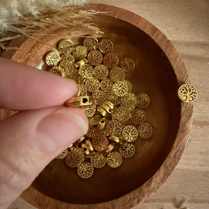5 x Gold Lebensbaum Verbinder 9 mm (Lochgröße 1,2 mm) für Mikro Makramee DIY Schmuck