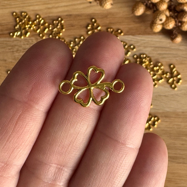 1 x Kleeblatt Gold Verbinder – 4-Blatt,  DIY Schmuck