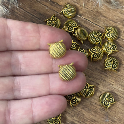 2 x Owl Gold Bead for Jewelry Making Macrame 10 mm