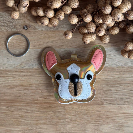 1 x Schlüssel- und Taschenanhänger Hund Gold Weiß Schwarz