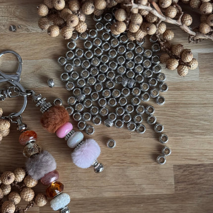 1 x Silberne Perle Ornament mit großem Loch für DIY Schlüssel- und Taschenanhänger