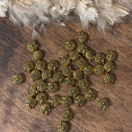 2 x Owl Gold Bead for Jewelry Making Macrame 10 mm