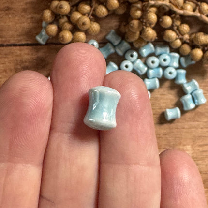 2 x light blue ceramic tube beads, handmade | For micro macrame, jewelry &amp; DIY projects