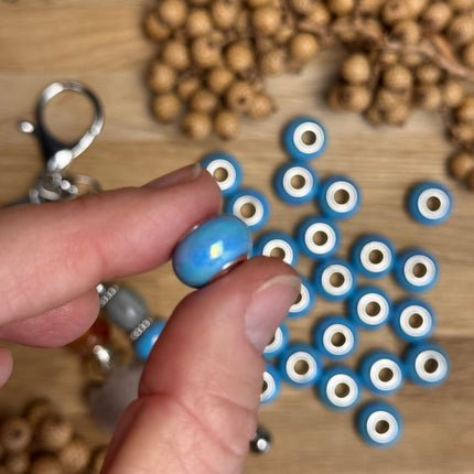 1 x Hellblau schimmernd Acryl Spacerperle mit großem Loch für DIY Schlüssel- und Taschenanhänger