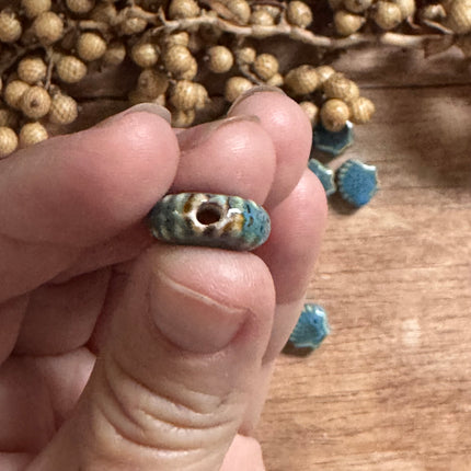 1 x Petrol Handmade Ceramic Shell Bead | For Micromacrame, Jewelry &amp; DIYs