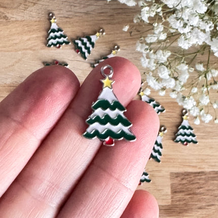 1 x Christmas tree pendant silver-white-green for DIY jewelry - Christmas