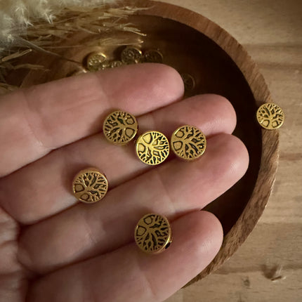 5 x Gold Lebensbaum Verbinder 9 mm (Lochgröße 1,2 mm) für Mikro Makramee DIY Schmuck