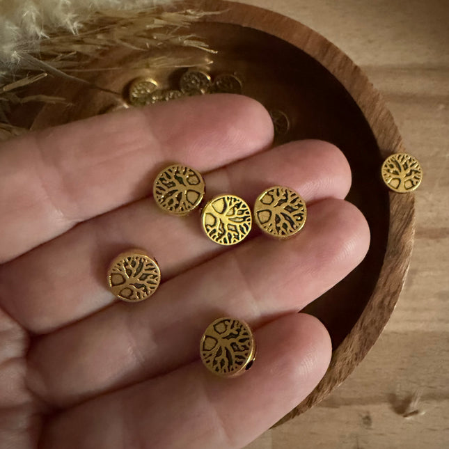 5 x Gold Lebensbaum Verbinder 9 mm (Lochgröße 1,2 mm) für Mikro Makramee DIY Schmuck