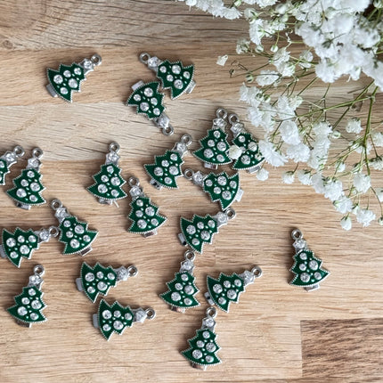 1 x Anhänger Zirkonia Weihnachtsbaum Silber-Grün für DIY Schmuck - Weihnachten