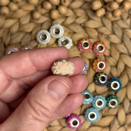 1 x Beige Acryl Spacerperle Kristall mit großem Loch für DIY Taschen- und Schlüsselanhänger