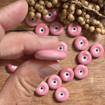 1 x Flache Perle Donut aus Keramik | Rosa| Für Mikromakramee, Schmuck & DIY‘s