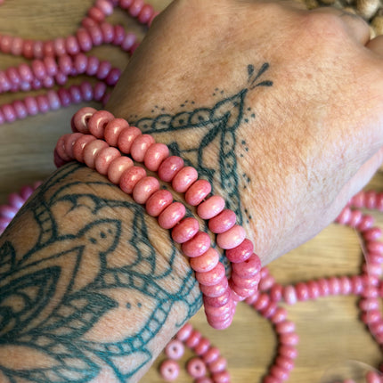 10 x Rhodonit Edelstein Perlen – rose - Makramee, Mikromakramee & DIY Schmuck