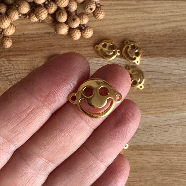 1 x Perle DQ SMILEY Zamak - 24K Gold |  ø 18 mm | Für Makramee, Schmuck & DIY‘s ä