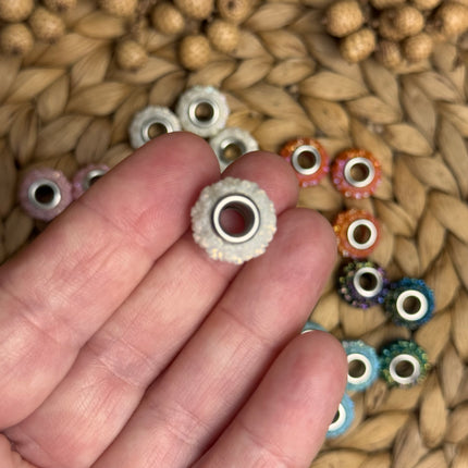 1 x Weiße Acryl Spacerperle Kristall mit großem Loch für DIY Taschen- und Schlüsselanhänger