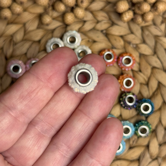 1 x Weiße Acryl Spacerperle Kristall mit großem Loch für DIY Taschen- und Schlüsselanhänger