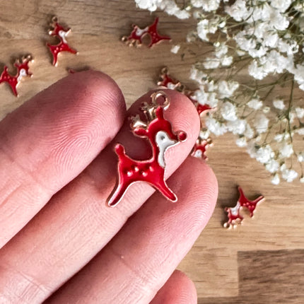 1 x Anhänger Rentier Gold-Rot-Weiß für DIY Schmuck - Weihnachten DIY