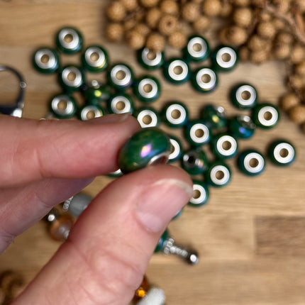 1 x Grün schimmernd Acryl Spacerperle mit großem Loch für DIY Schlüssel- und Taschenanhänger