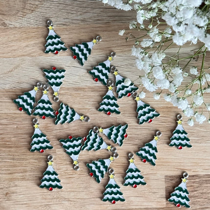 1 x Christmas tree pendant silver-white-green for DIY jewelry - Christmas