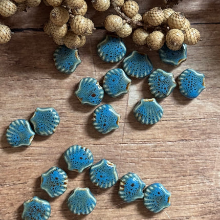 1 x Petrol Handmade Ceramic Shell Bead | For Micromacrame, Jewelry &amp; DIYs
