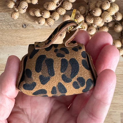 1 x Statement Keyring Handbag Leopard Brown-Black-Gold