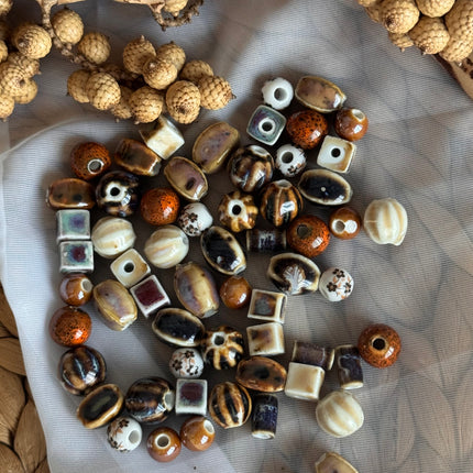 10 x Keramikperlen Mix bunt glasiert  | Für Mikromakramee, Schmuck & DIY‘s