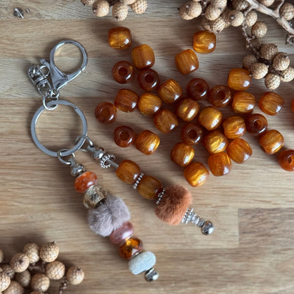 1 x Cognac Harz Fassperle mit großem Loch für DIY Schlüssel- und Taschenanhänger