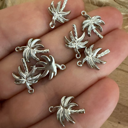 1 x Palmen Anhänger Silber (rostfreier Stahl) - sommerlicher Schmuckanhänger für Makramee DIY Schmuck