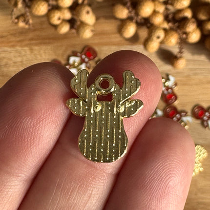 1 x Super süßer Anhänger Rentier Gold-Rot für DIY Schmuck - Weihnachten DIY