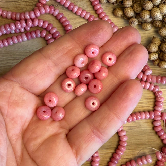 10 x Rhodonit Edelstein Perlen – rose - Makramee, Mikromakramee & DIY Schmuck