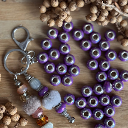 1 x Lila schimmernd Acryl Spacerperle mit großem Loch für DIY Schlüssel- und Taschenanhänger