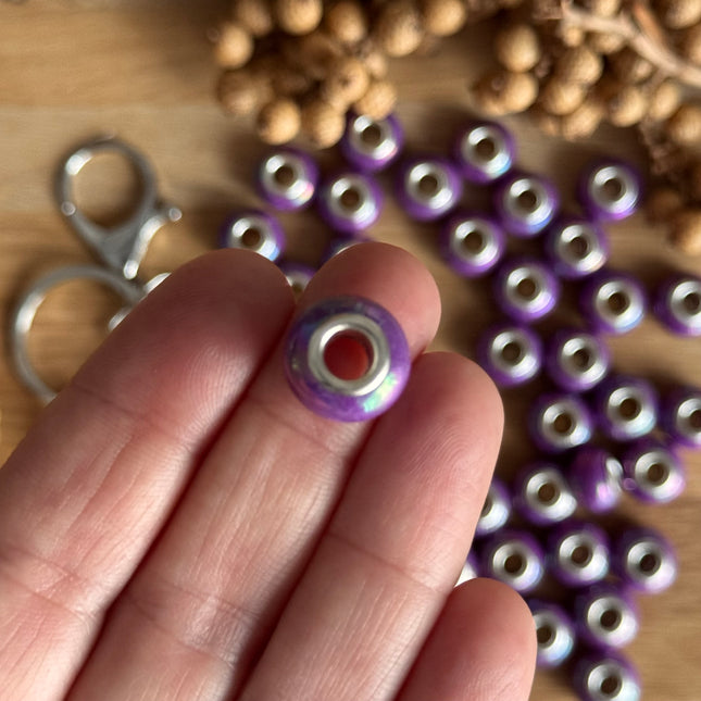 1 x Lila schimmernd Acryl Spacerperle mit großem Loch für DIY Schlüssel- und Taschenanhänger