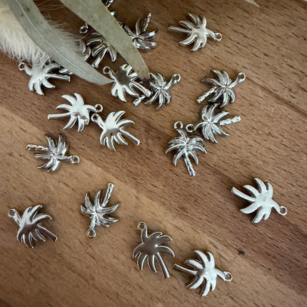 1 x Palmen Anhänger Silber (rostfreier Stahl) - sommerlicher Schmuckanhänger für Makramee DIY Schmuck