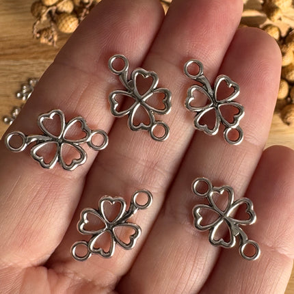 1 x four-leaf clover connector | in silver | For micro macrame, jewelry &amp; DIYs