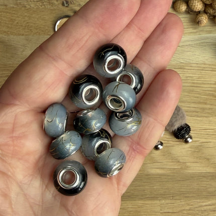 1 x Grau/Schwarz/Goldene Acryl Spacerperle mit großem Loch für DIY Schlüssel- und Taschenanhänger