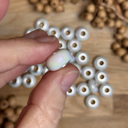 1 x Weiß Perlmutt schimmernd Acryl Spacerperle mit großem Loch für DIY Schlüssel- und Taschenanhänger
