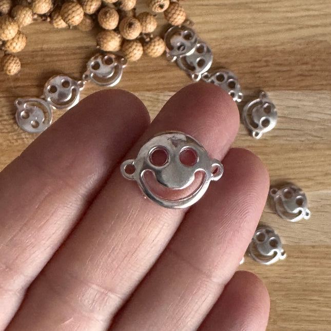 1 x Perle DQ SMILEY Zamak versilbert |  ø 18 mm | Für Makramee, Schmuck & DIY‘s