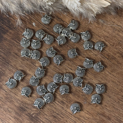2 x Owl Silver Bead for Jewelry Making Macrame 10 mm