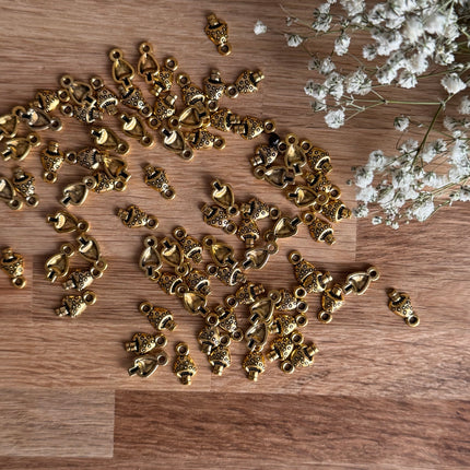 5 x Antique Gold Mushroom Charms for DIY Jewelry Making - 12 x 7 mm