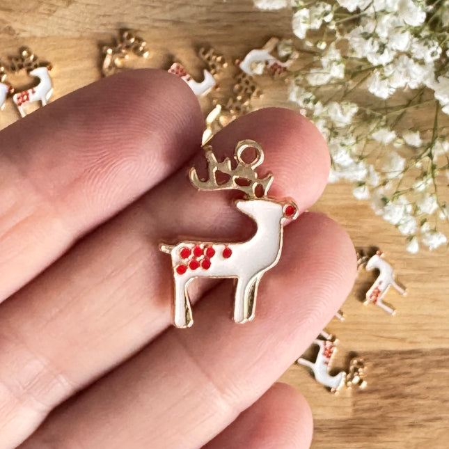 1 x Anhänger Rentier Gold Weiß für DIY Schmuck - Weihnachten Schmuck DIY