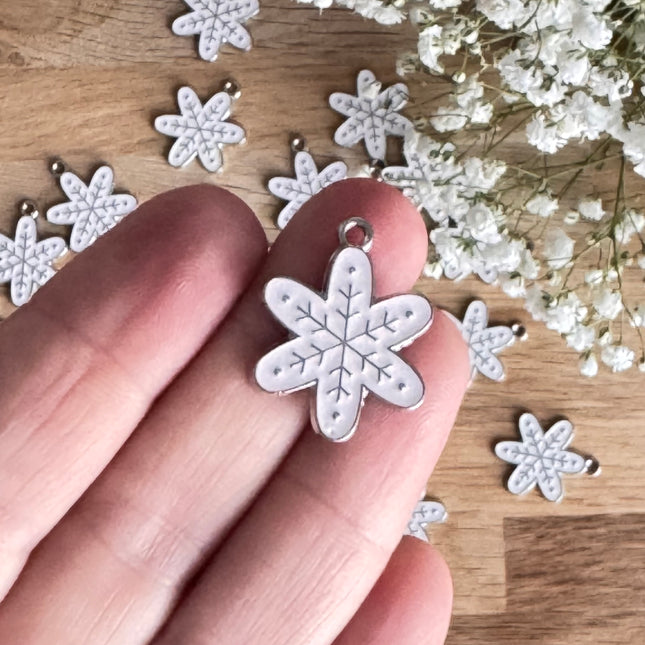 1 x Anhänger Schneeflocke Silber-Weiß für DIY Schmuck - Weihnachten DIY